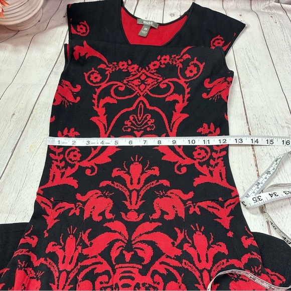 Muse Black Red fit & flare Midi Dress Sleeveless XS heavy knit - Picture 6 of 8